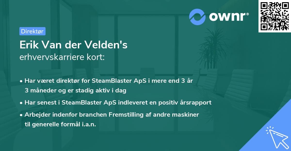 Erik Van der Velden's erhvervskarriere kort