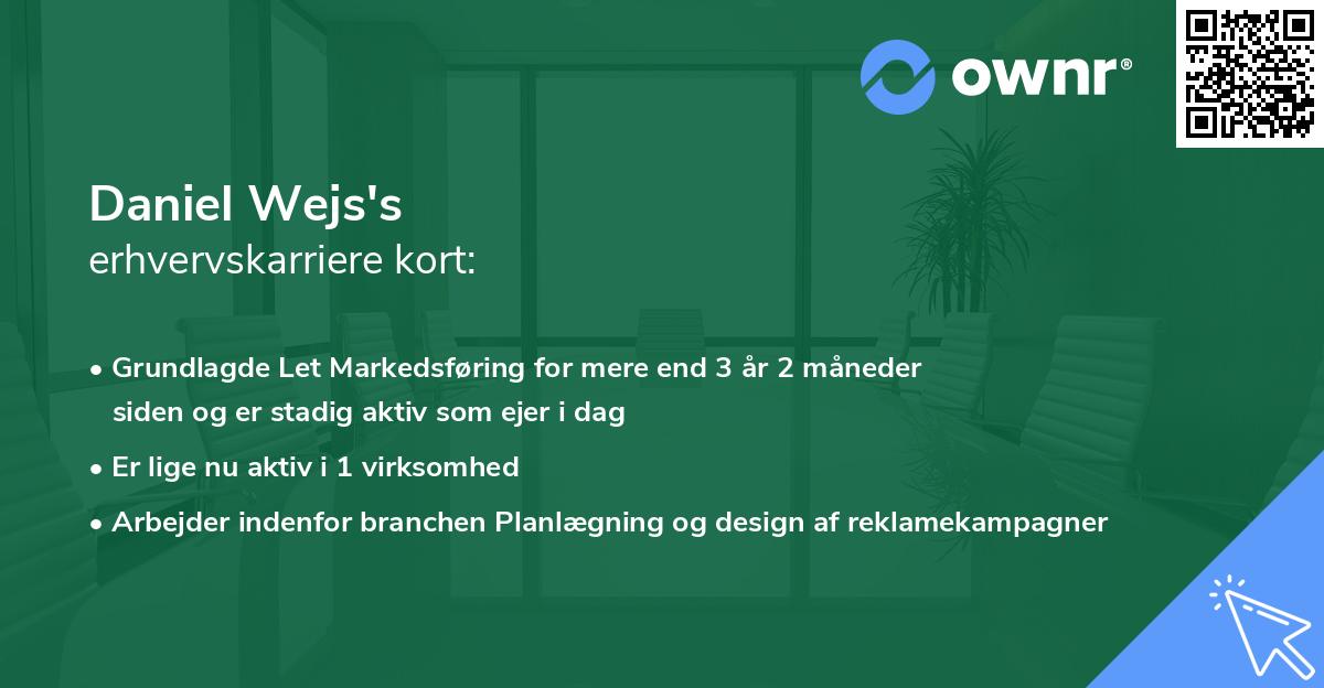 Daniel Wejs's erhvervskarriere kort