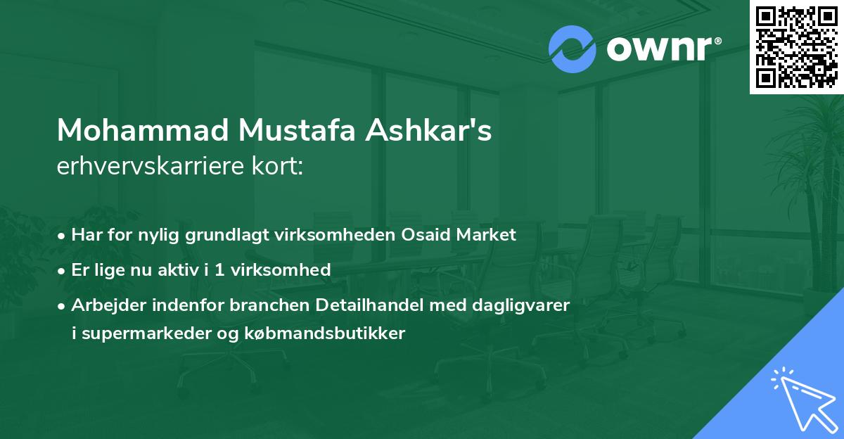 Mohammad Mustafa Ashkar's erhvervskarriere kort