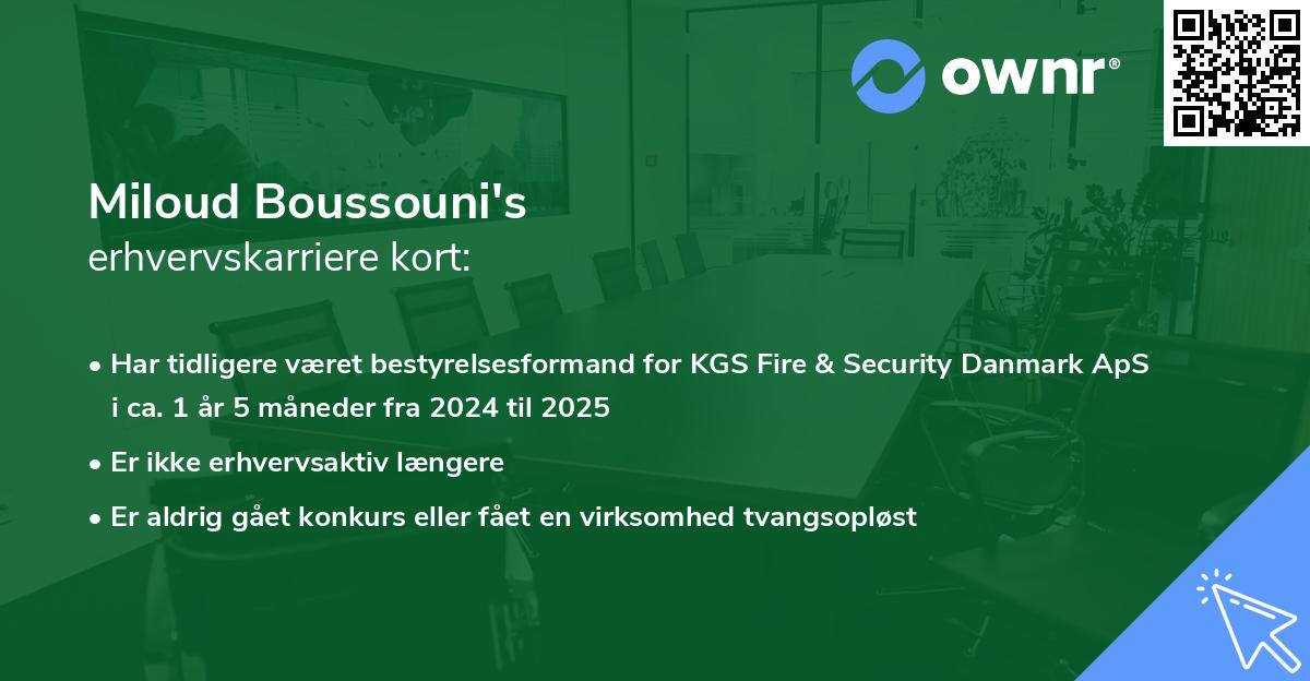 Miloud Boussouni's erhvervskarriere kort