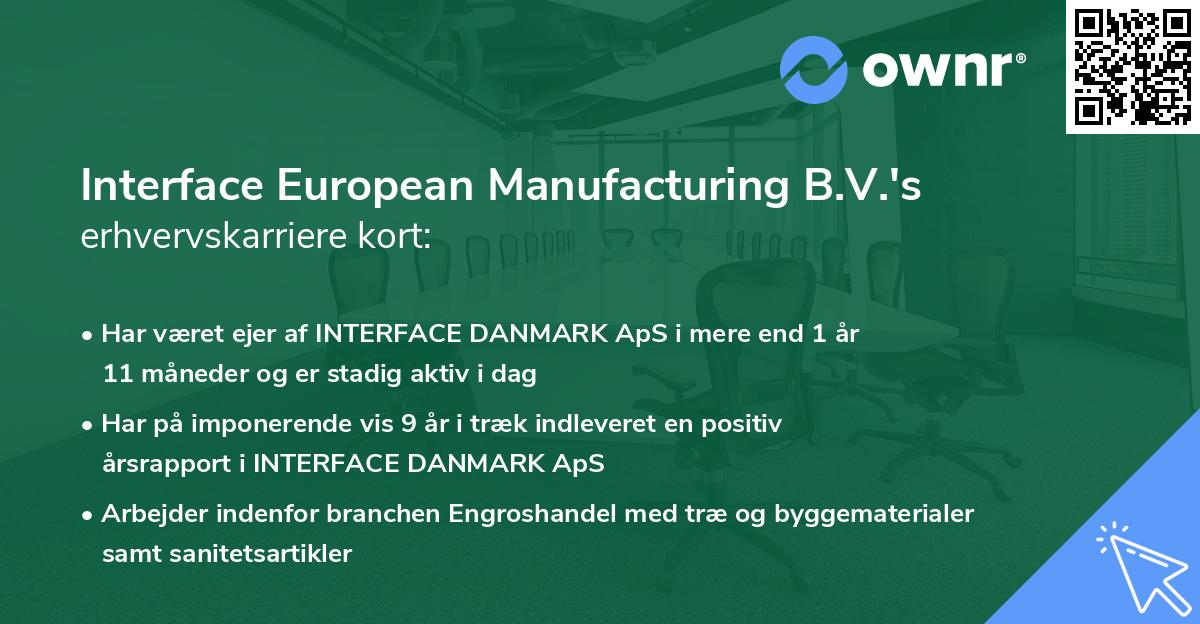 Interface European Manufacturing B.V.'s erhvervskarriere kort