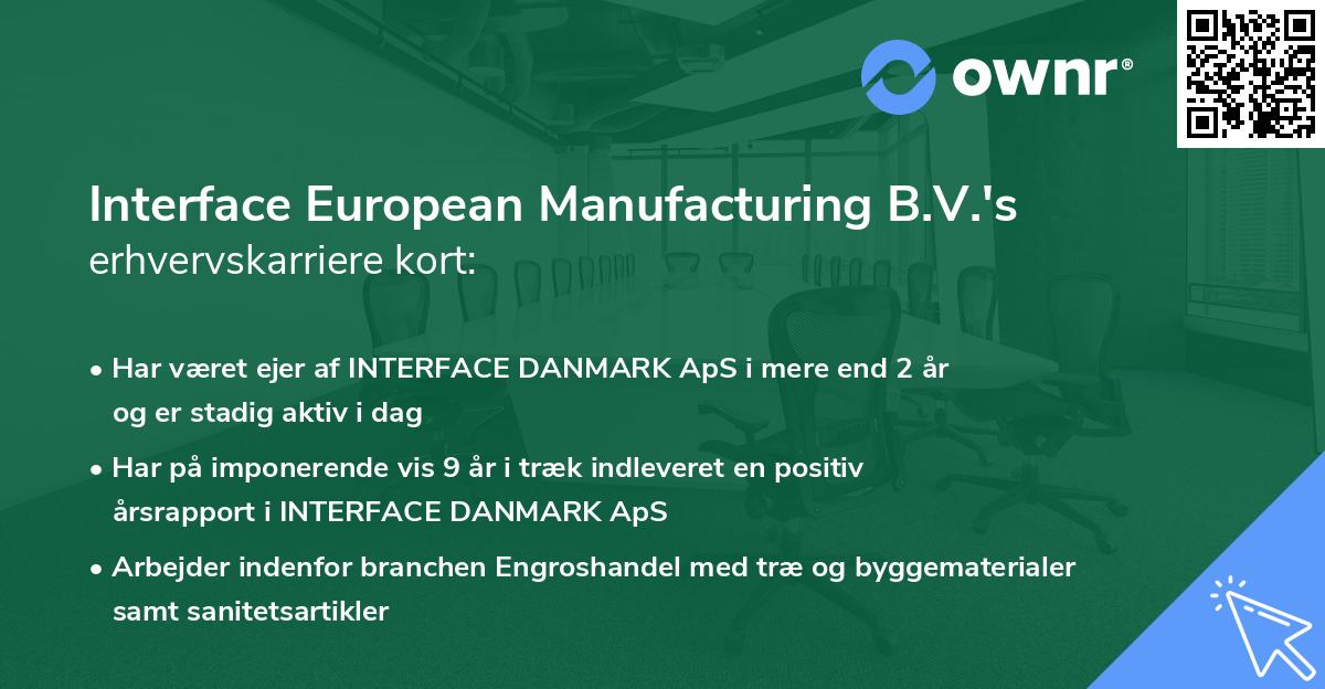 Interface European Manufacturing B.V.'s erhvervskarriere kort