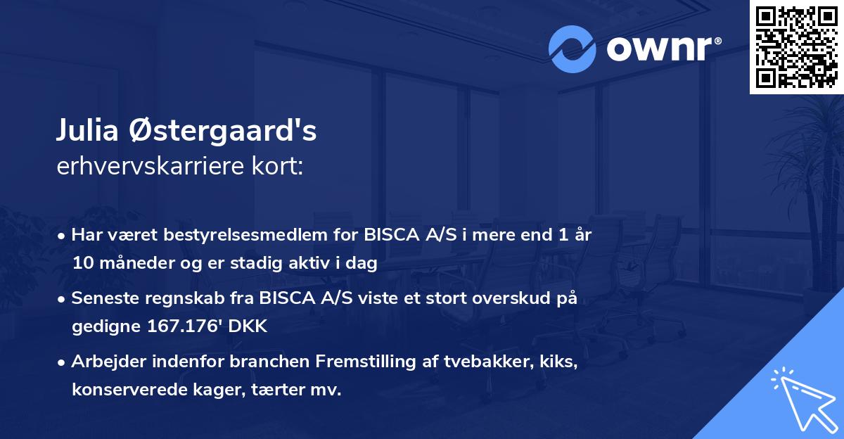 Julia Østergaard's erhvervskarriere kort