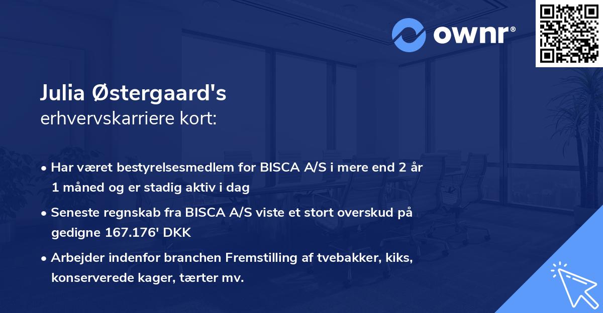 Julia Østergaard's erhvervskarriere kort