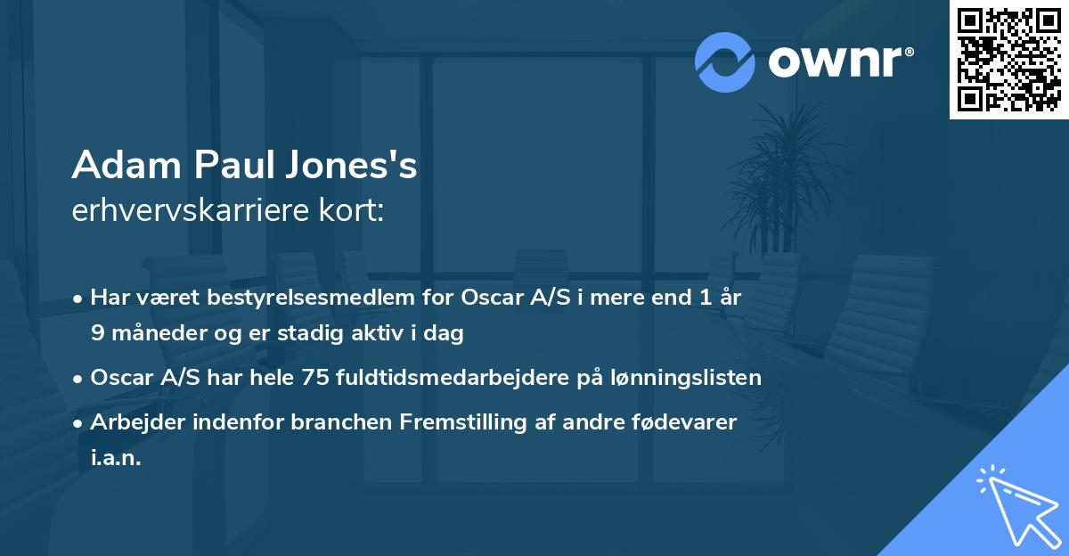 Adam Paul Jones's erhvervskarriere kort