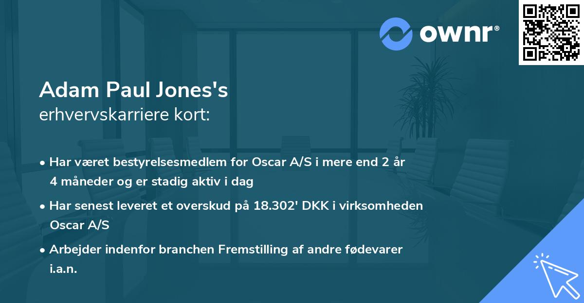 Adam Paul Jones's erhvervskarriere kort