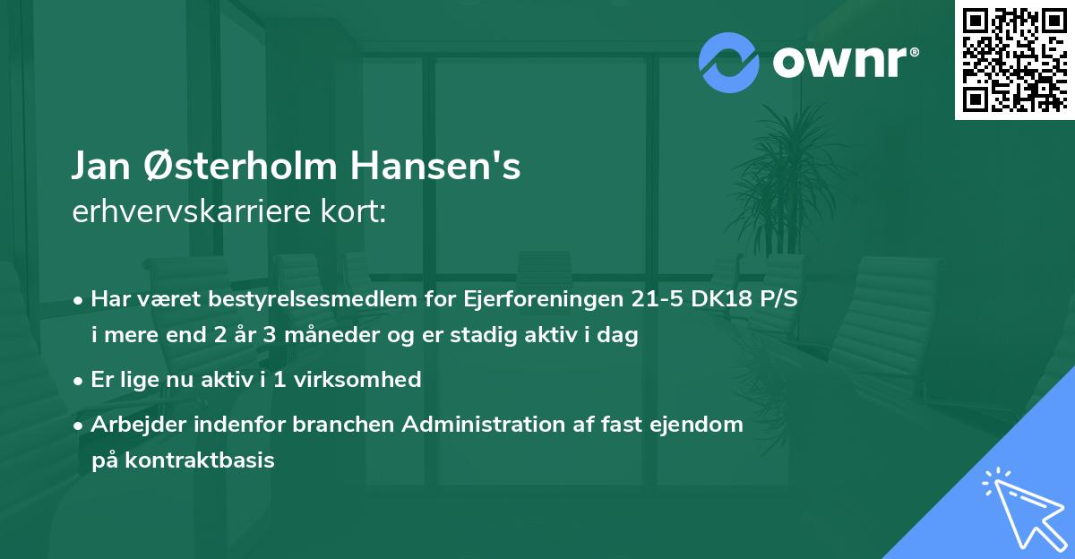 Jan Østerholm Hansen's erhvervskarriere kort