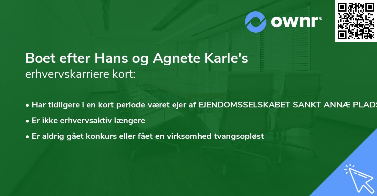 Boet efter Hans og Agnete Karle's erhvervskarriere kort