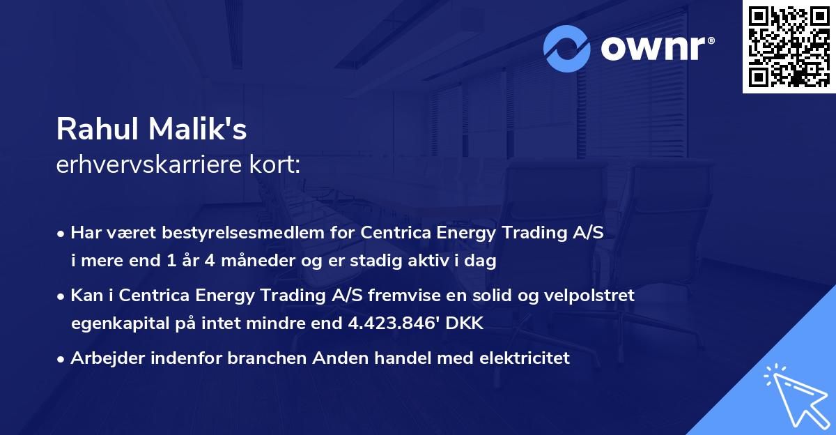 Rahul Malik's erhvervskarriere kort