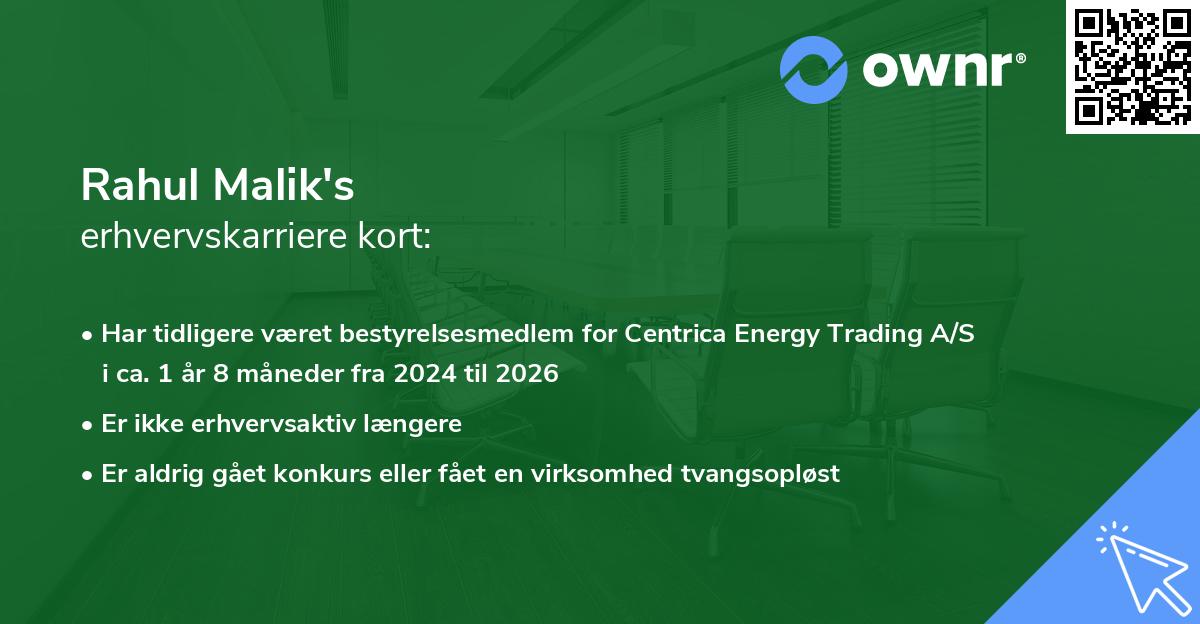 Rahul Malik's erhvervskarriere kort