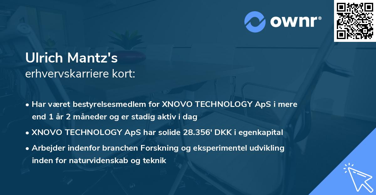 Ulrich Mantz's erhvervskarriere kort