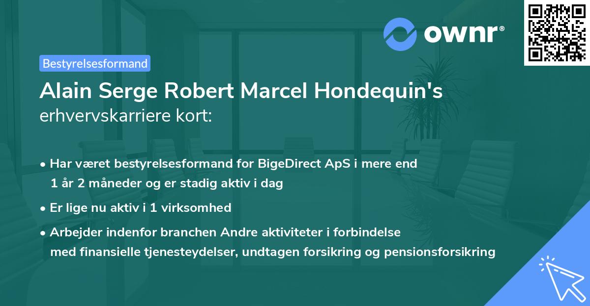Alain Serge Robert Marcel Hondequin's erhvervskarriere kort