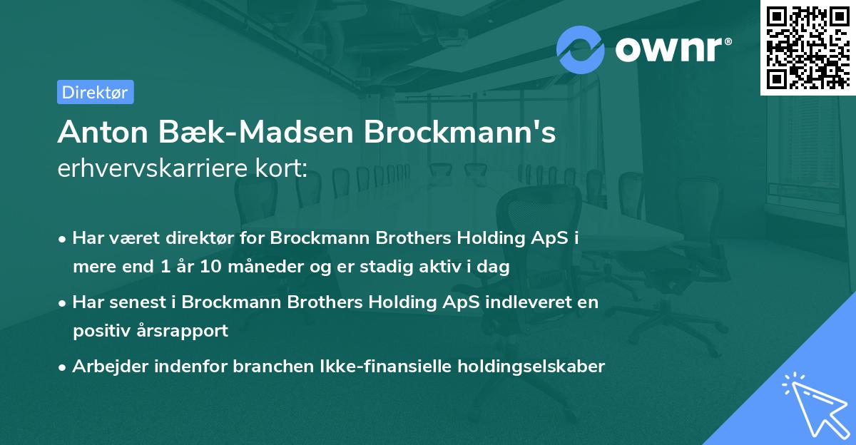 Anton Bæk-Madsen Brockmann's erhvervskarriere kort