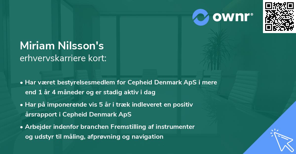 Miriam Nilsson's erhvervskarriere kort