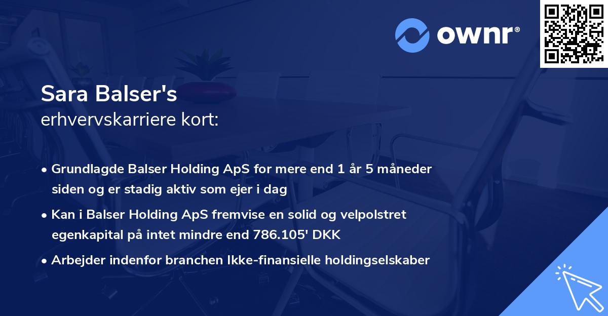 Sara Balser's erhvervskarriere kort
