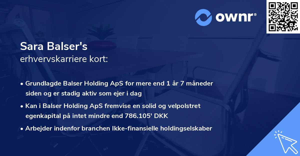 Sara Balser's erhvervskarriere kort