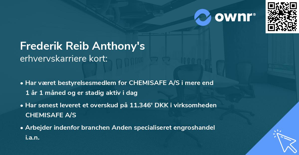 Frederik Reib Anthony's erhvervskarriere kort