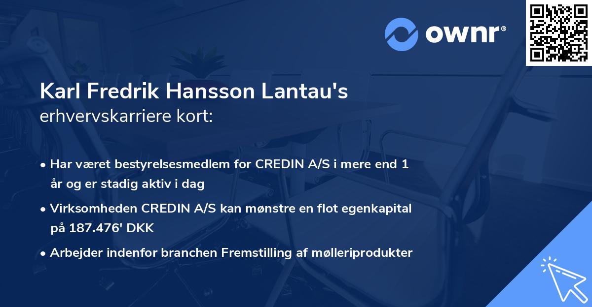 Karl Fredrik Hansson Lantau's erhvervskarriere kort