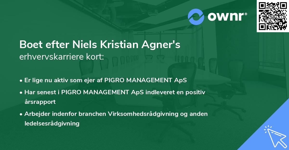 Boet efter Niels Kristian Agner's erhvervskarriere kort