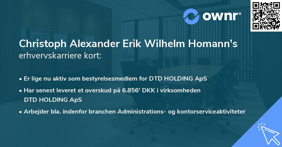 Christoph Alexander Erik Wilhelm Homann's erhvervskarriere kort
