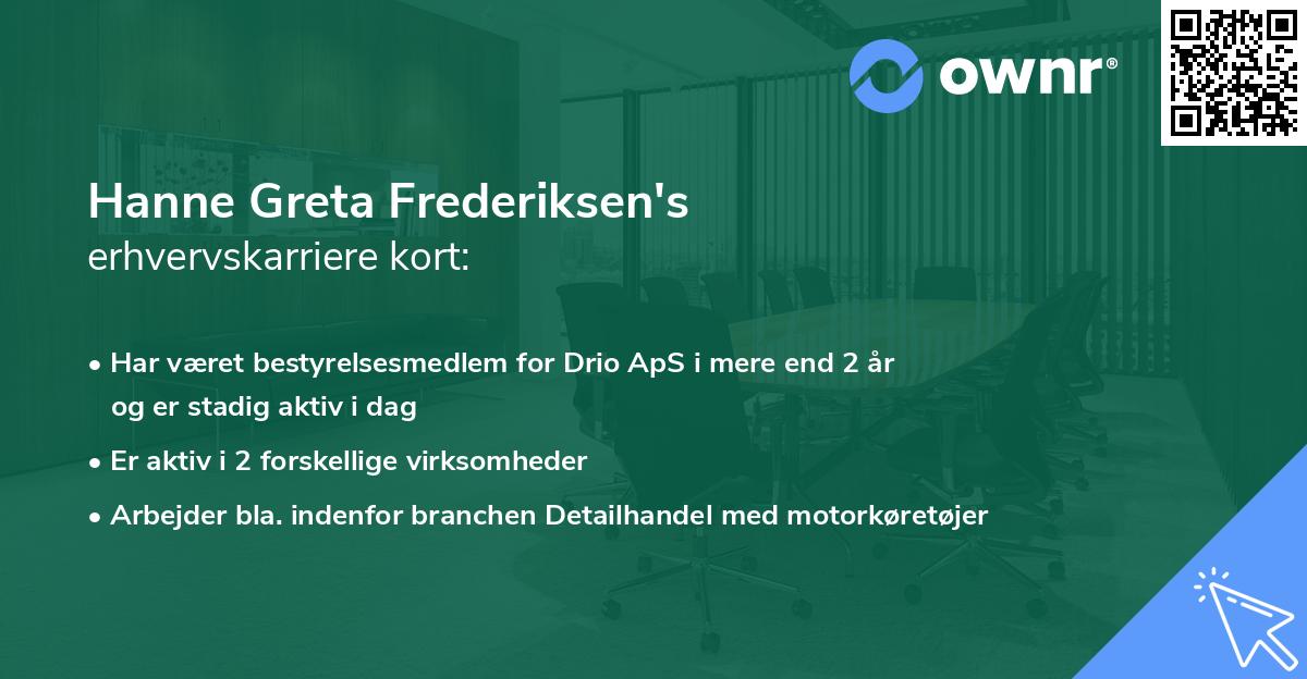 Hanne Greta Frederiksen's erhvervskarriere kort