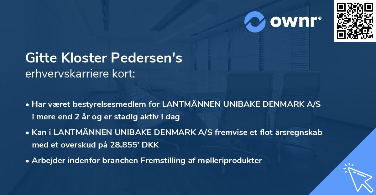 Gitte Kloster Pedersen's erhvervskarriere kort