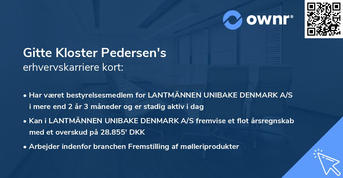 Gitte Kloster Pedersen's erhvervskarriere kort