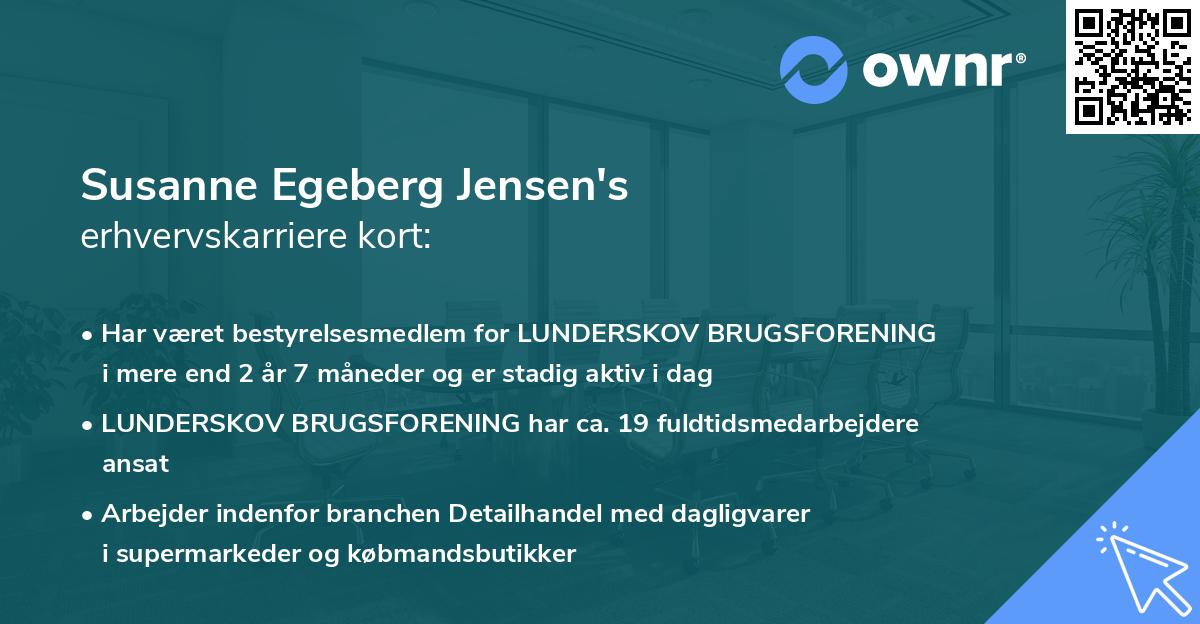 Susanne Egeberg Jensen's erhvervskarriere kort