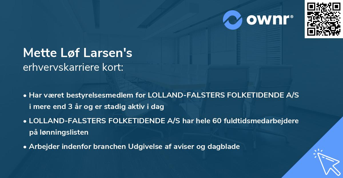 Mette Løf Larsen's erhvervskarriere kort