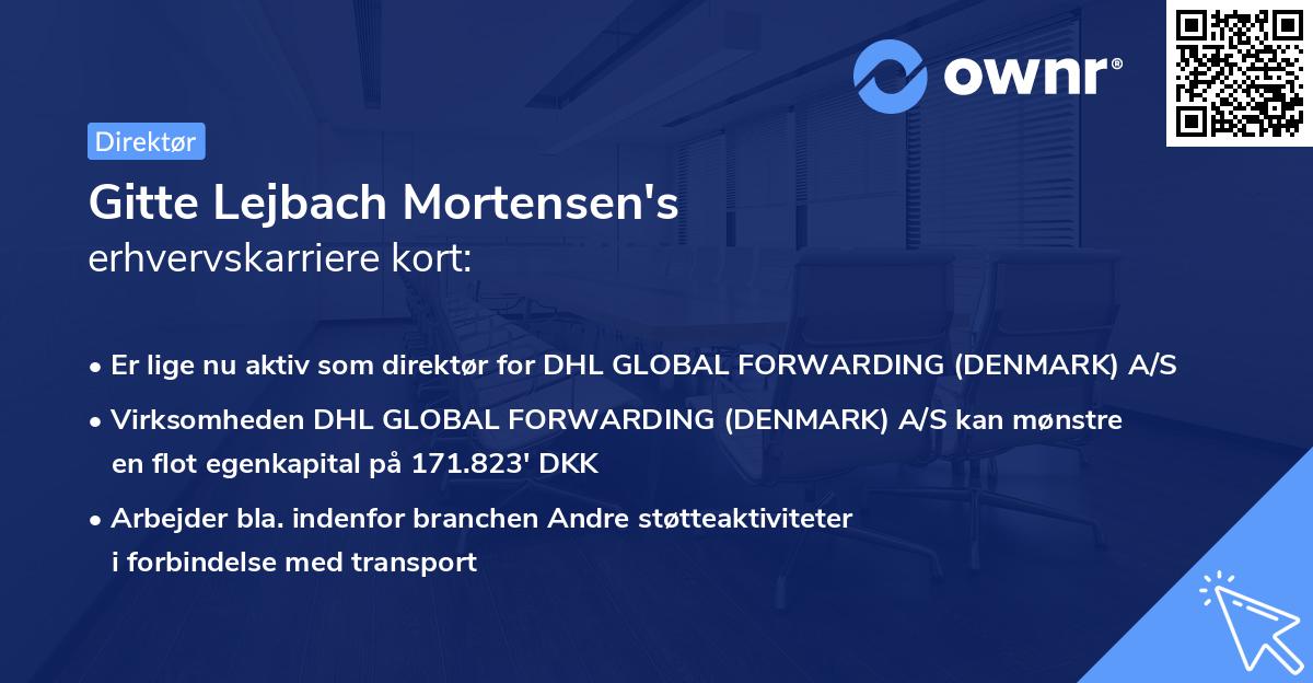 Gitte Lejbach Mortensen's erhvervskarriere kort