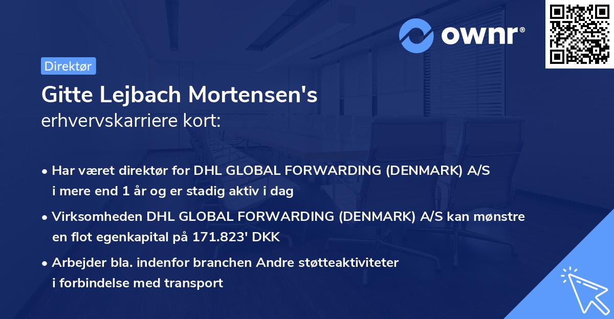 Gitte Lejbach Mortensen's erhvervskarriere kort