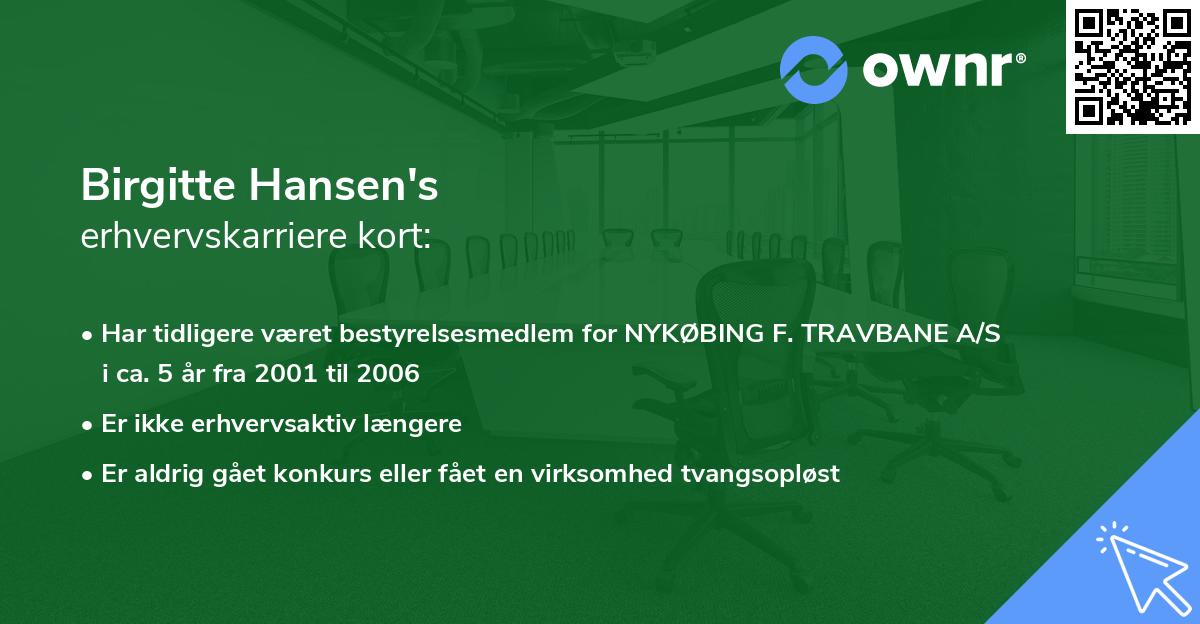 Birgitte Hansen's erhvervskarriere kort