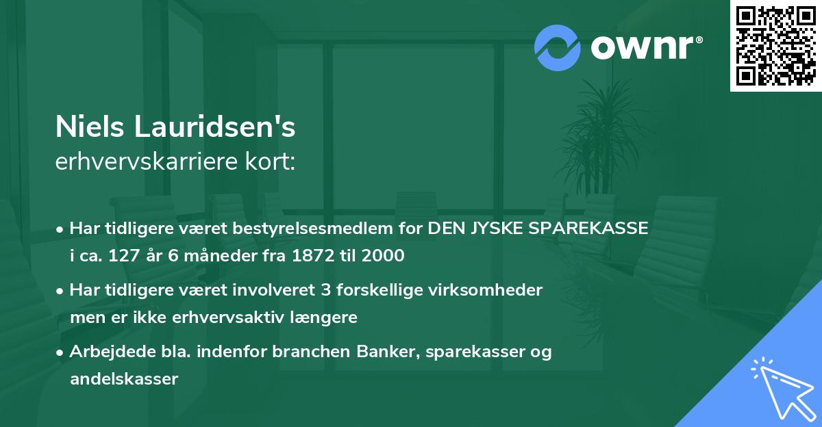 Niels Lauridsen's erhvervskarriere kort