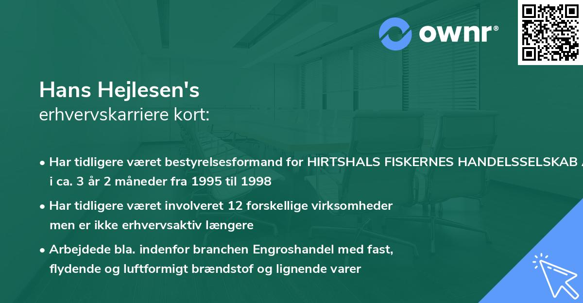 Hans Hejlesen's erhvervskarriere kort