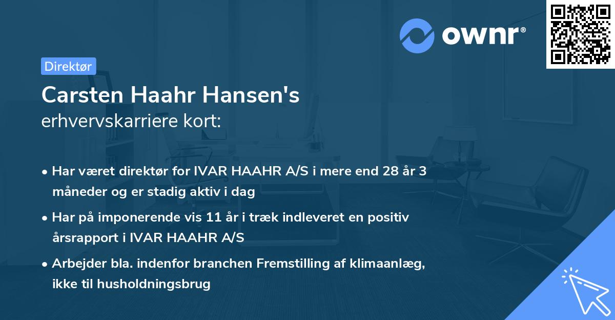 Carsten Haahr Hansen's erhvervskarriere kort