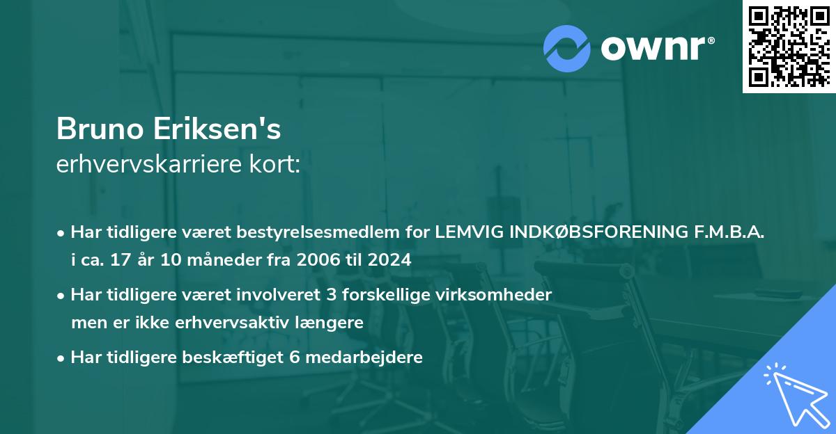 Bruno Eriksen's erhvervskarriere kort