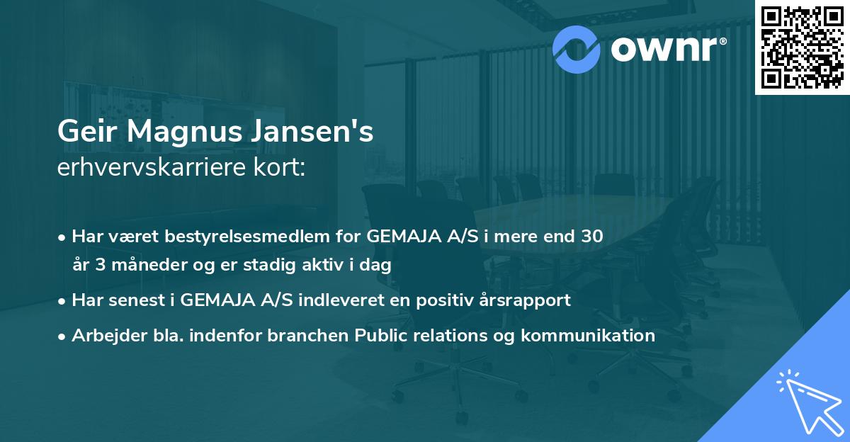 Geir Magnus Jansen's erhvervskarriere kort