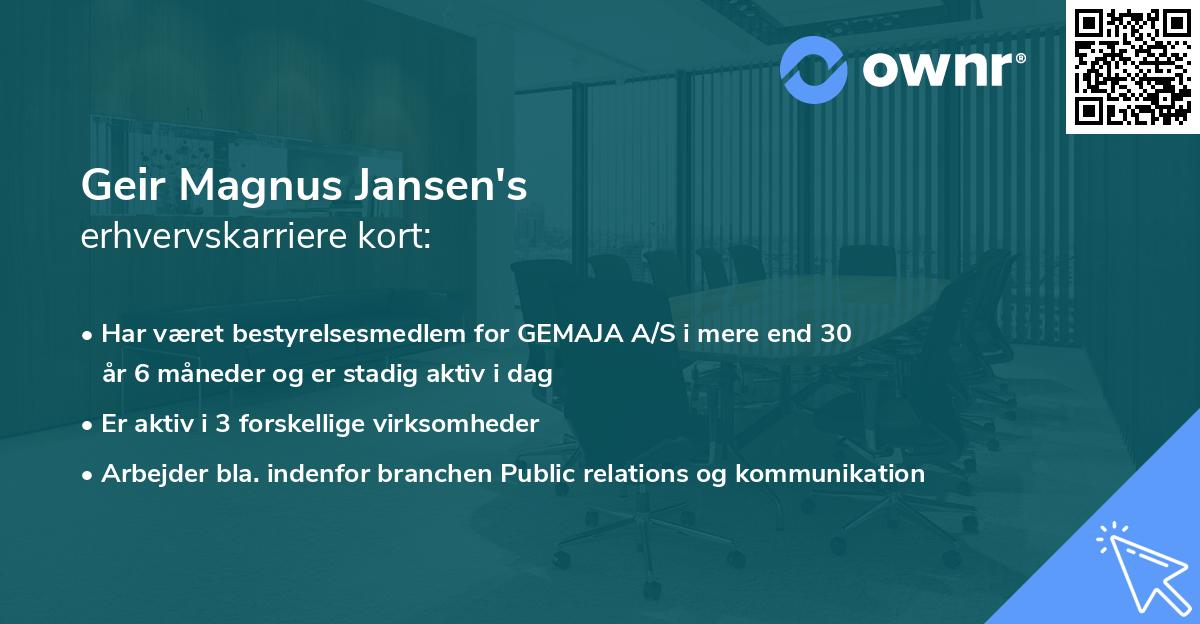 Geir Magnus Jansen's erhvervskarriere kort
