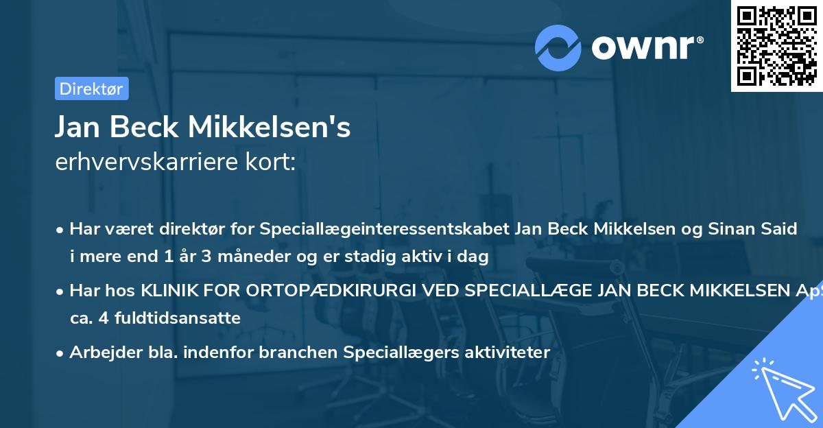 Jan Beck Mikkelsen's erhvervskarriere kort