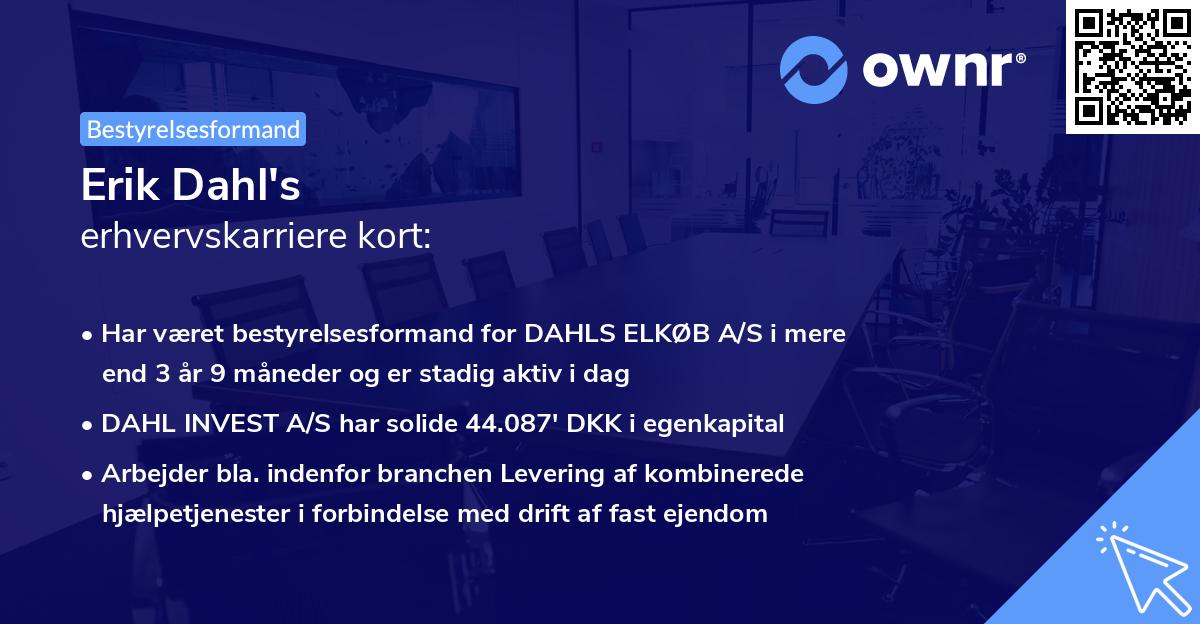 Erik Dahl's erhvervskarriere kort