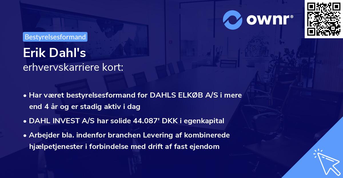 Erik Dahl's erhvervskarriere kort