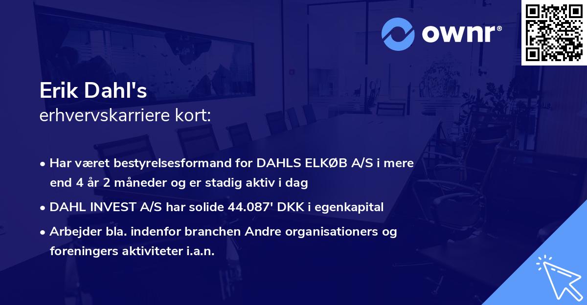 Erik Dahl's erhvervskarriere kort