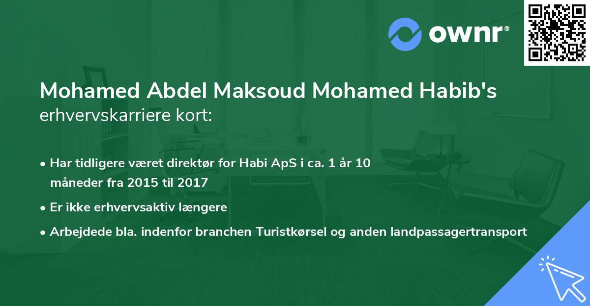 Mohamed Abdel Maksoud Mohamed Habib's erhvervskarriere kort