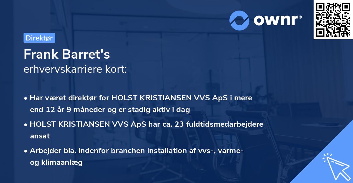 Frank Barret's erhvervskarriere kort