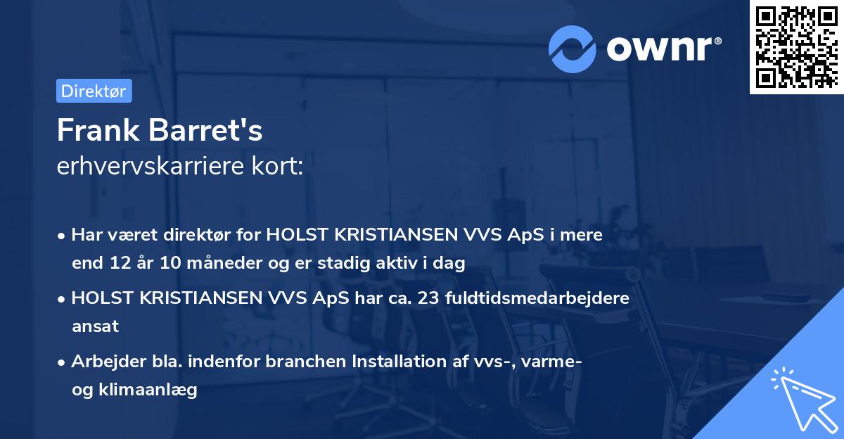 Frank Barret's erhvervskarriere kort
