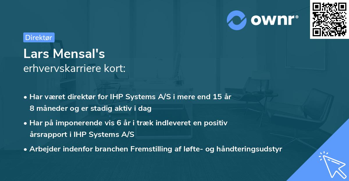 Lars Mensal's erhvervskarriere kort
