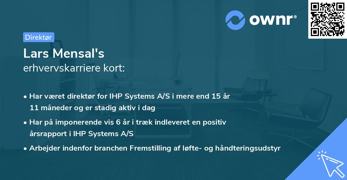 Lars Mensal's erhvervskarriere kort