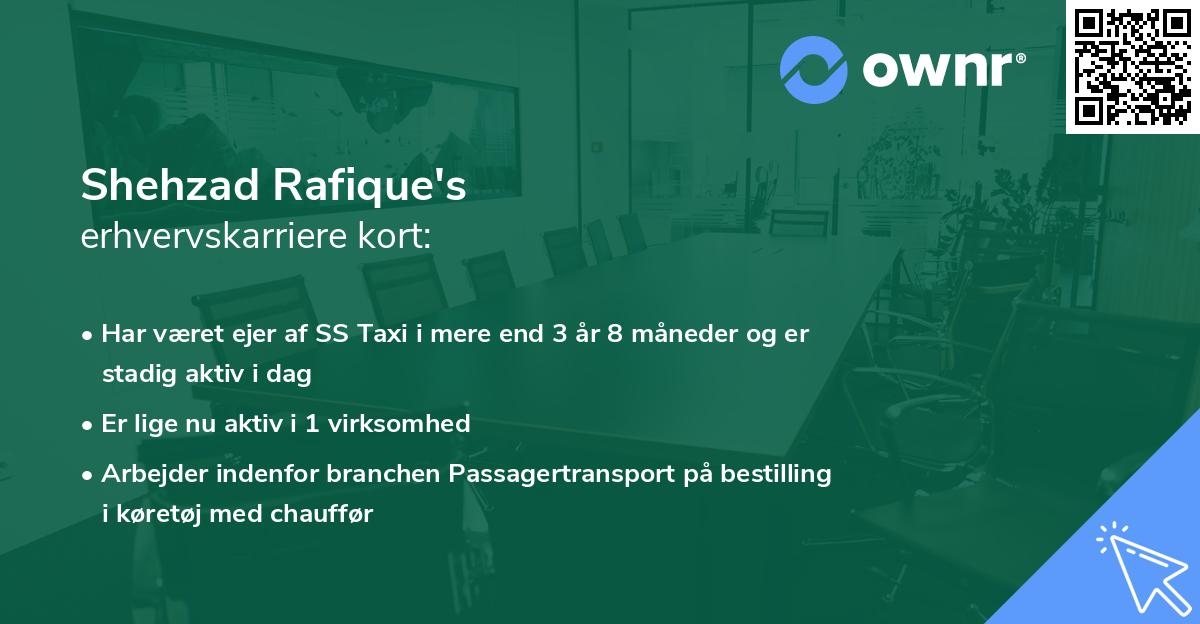 Shehzad Rafique's erhvervskarriere kort