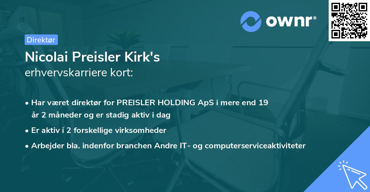Nicolai Preisler Kirk's erhvervskarriere kort