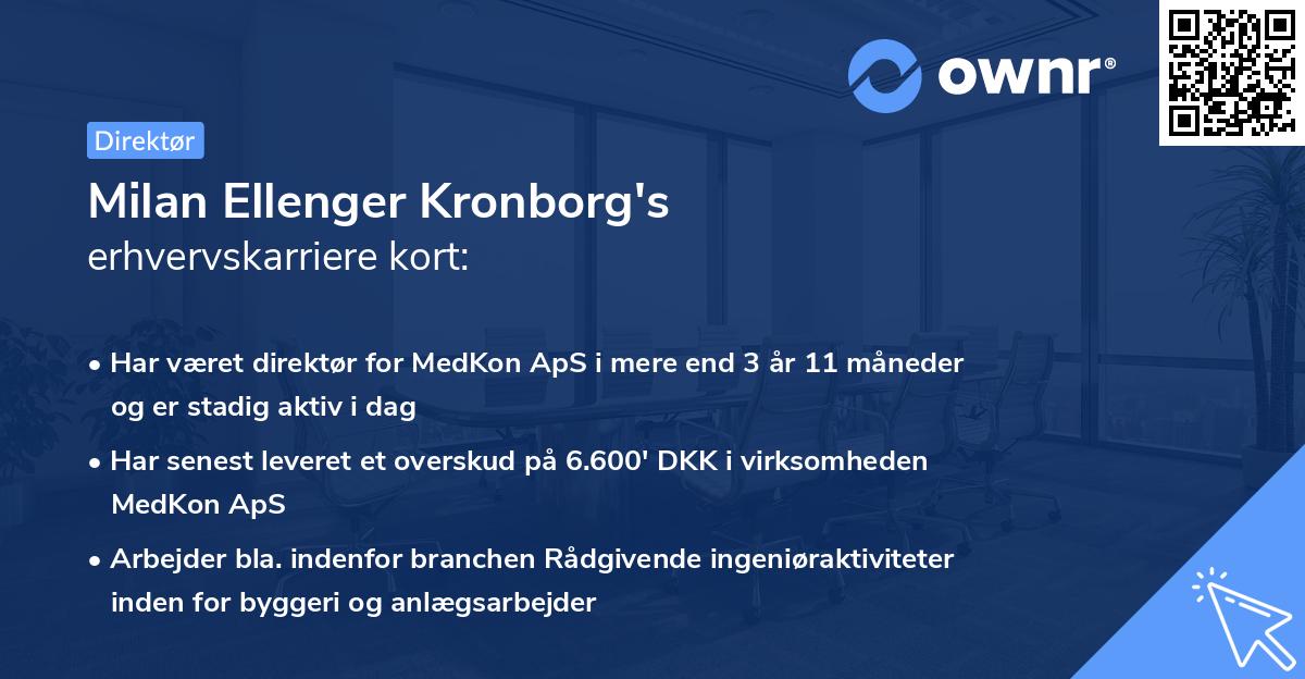 Milan Ellenger Kronborg's erhvervskarriere kort